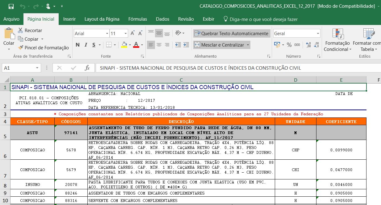 PDF) SINAPI CATALOGO COMPOSICOES ANALITICAS JUNHO 2015